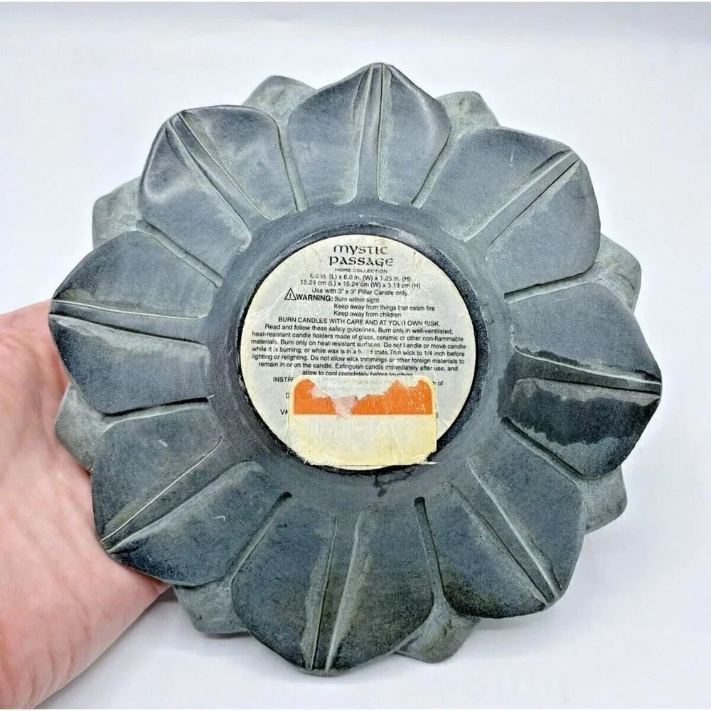 Mystic Passage Home Collection Green Ceramic Flower Leaf Pillar Candle Holder